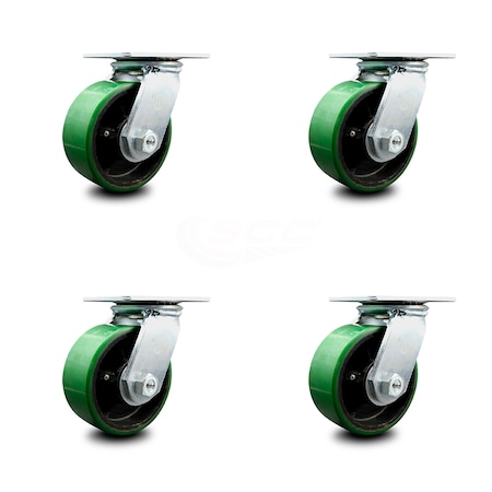 Service Caster 6 Inch Poly on Cast Iron Wheel Heavy Duty Top Plate Swivel Caster SCC, 4PK SCC-55S625-PUR-GB-4